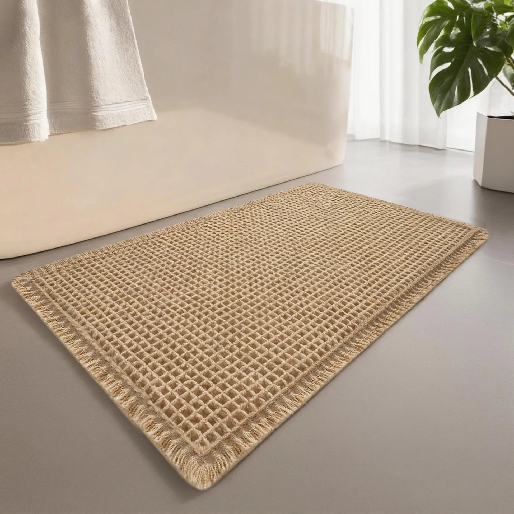 Tapis de salle de bain gaufré kaki 