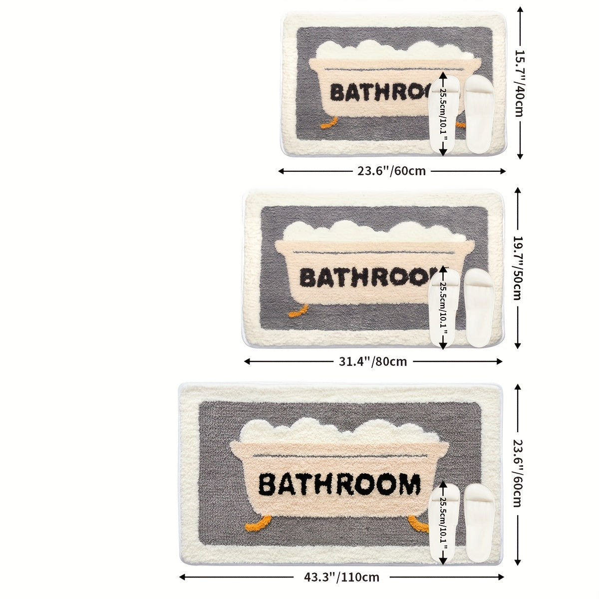 Tapis de salle de bain gris et blanc Bathroom tailles 