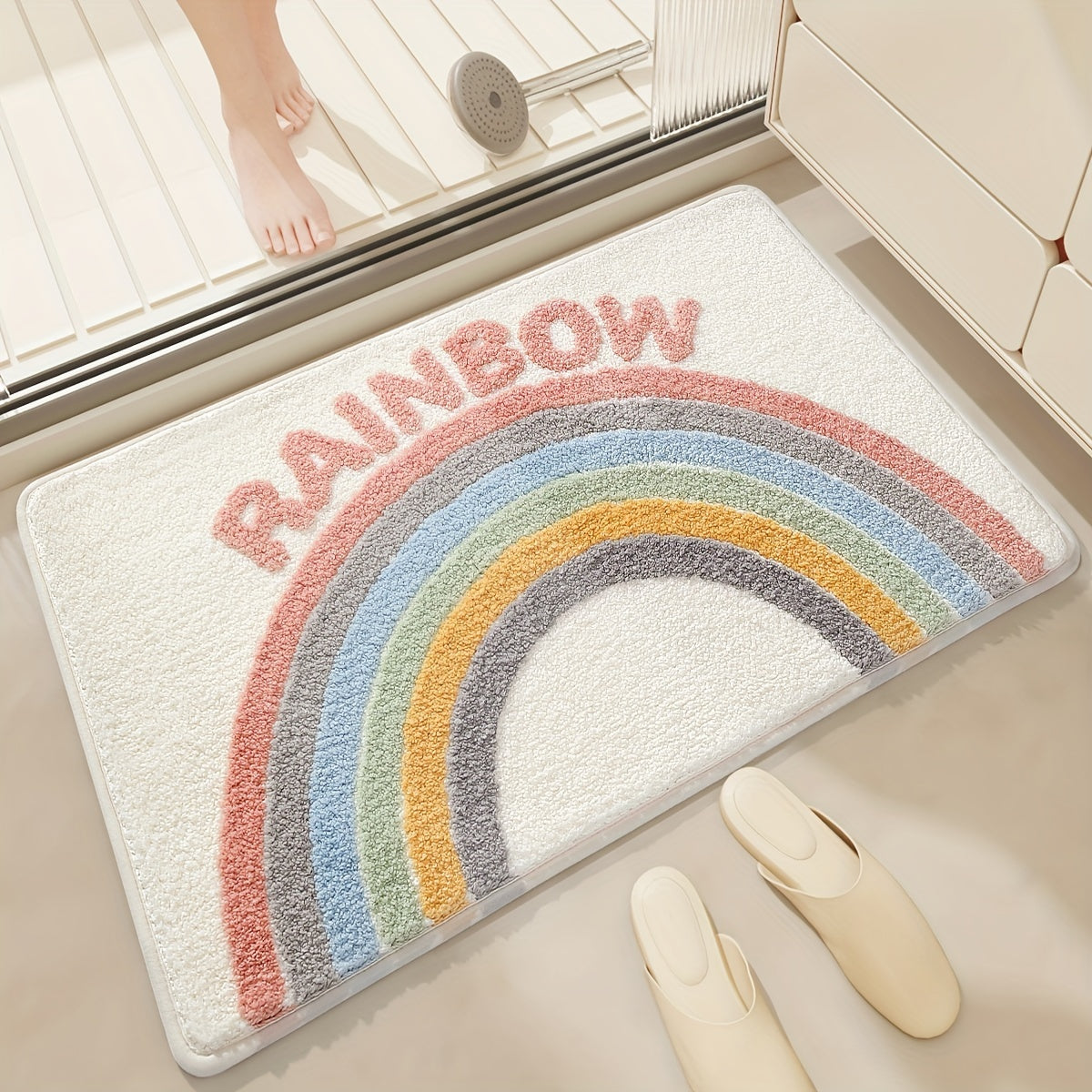 Tapis de salle de bain gris et blanc Rainbow 
