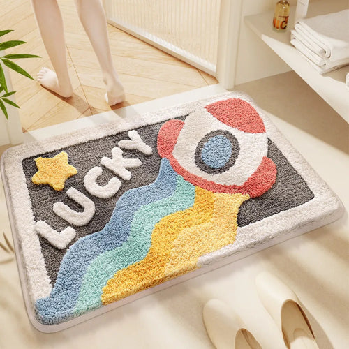 Tapis de salle de bain gris et blanc  douche 