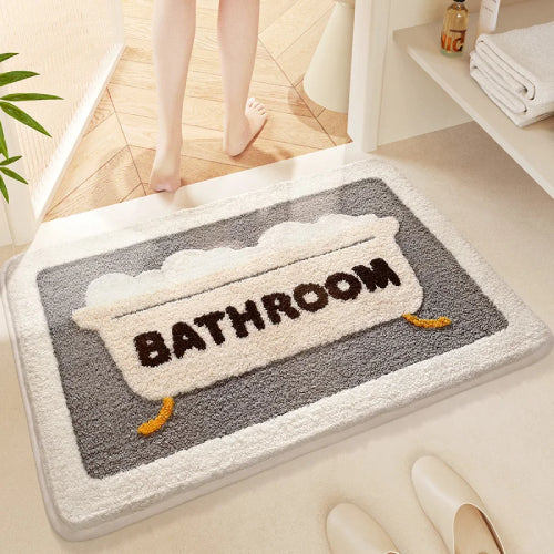 Tapis de salle de bain gris et blanc  pieds 