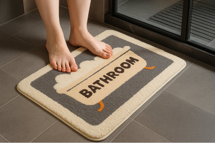 Tapis de salle de bain gris et blanc sol 