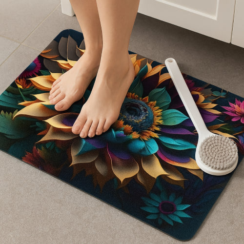 Tapis de salle de bain imprimé terre diatomée fleur  orange 