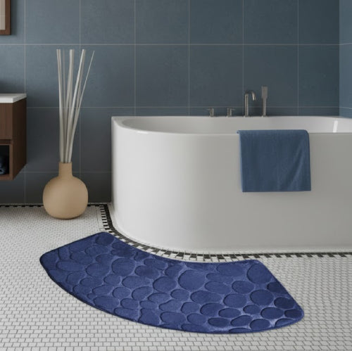 Tapis de salle de bain incurvé galet baignoire  bleu 