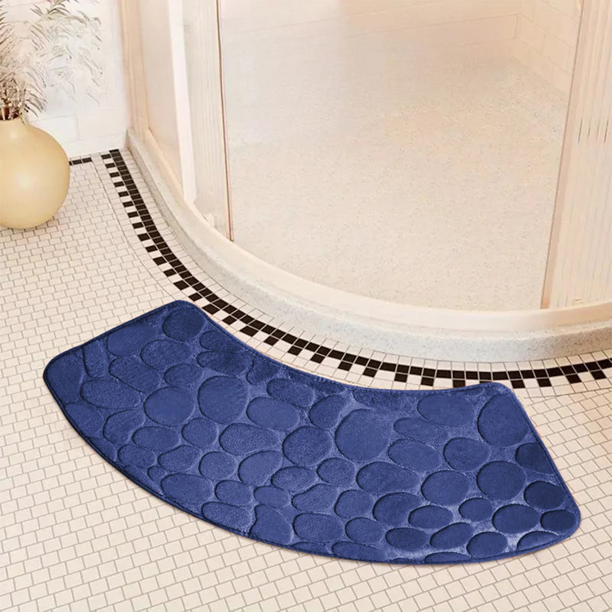 Tapis de salle de bain incurvé galet bleu 