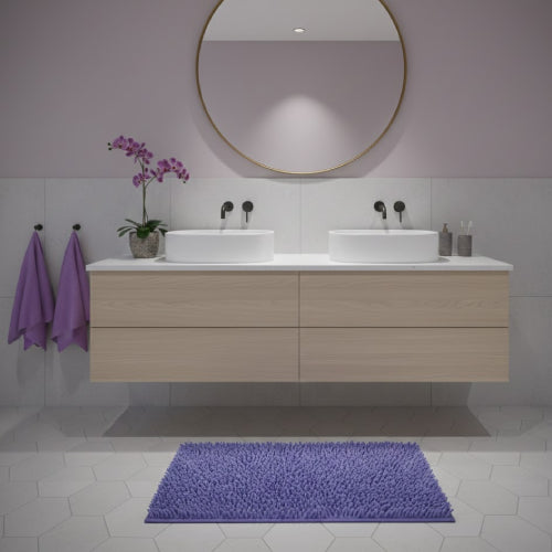 Tapis de salle de bain violet lavabo 