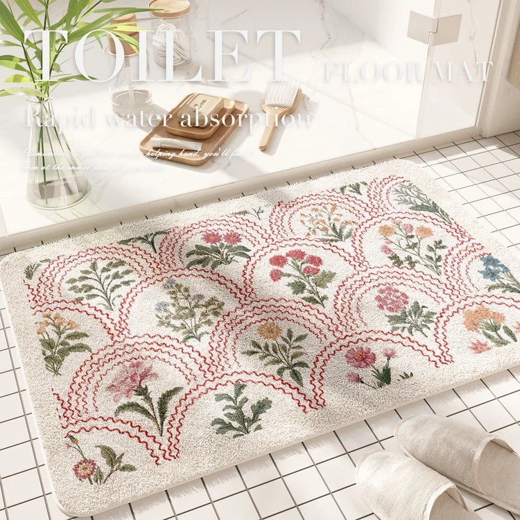 Tapis de sol absorbant à motif floral américain  blanc cassé