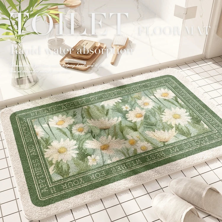 Tapis de sol absorbant à motif floral américain  rose blanche 