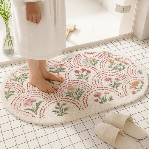 Tapis de sol absorbant à motif floral américain rose pieds 