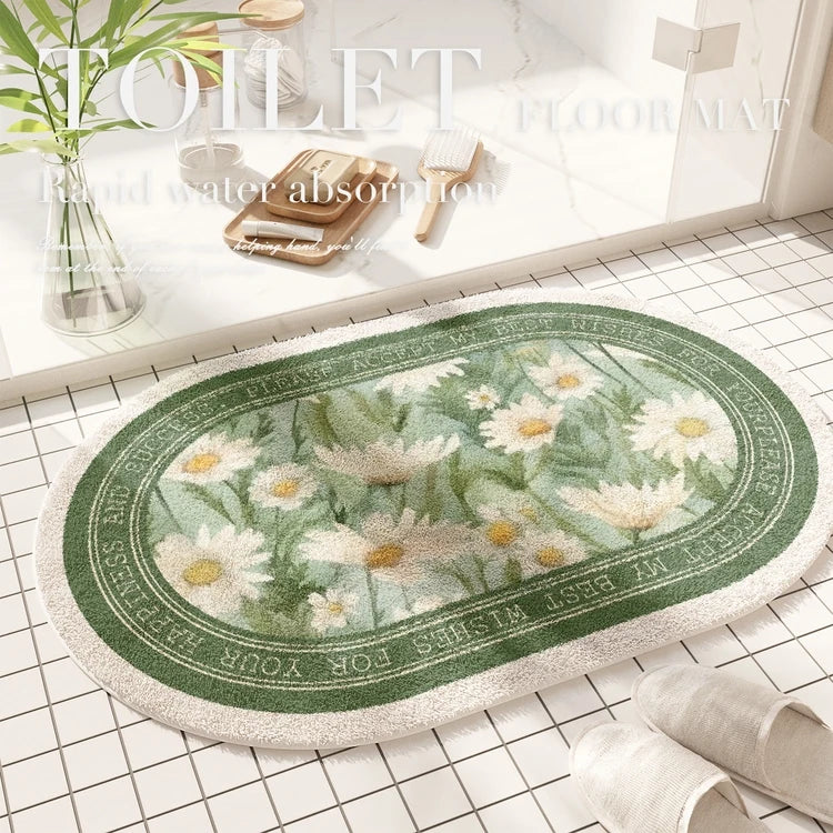 Tapis de sol absorbant à motif floral américain vert