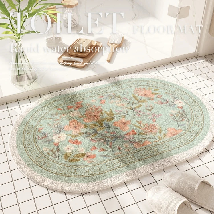 Tapis de sol absorbant à motif floral américain  vert rose 