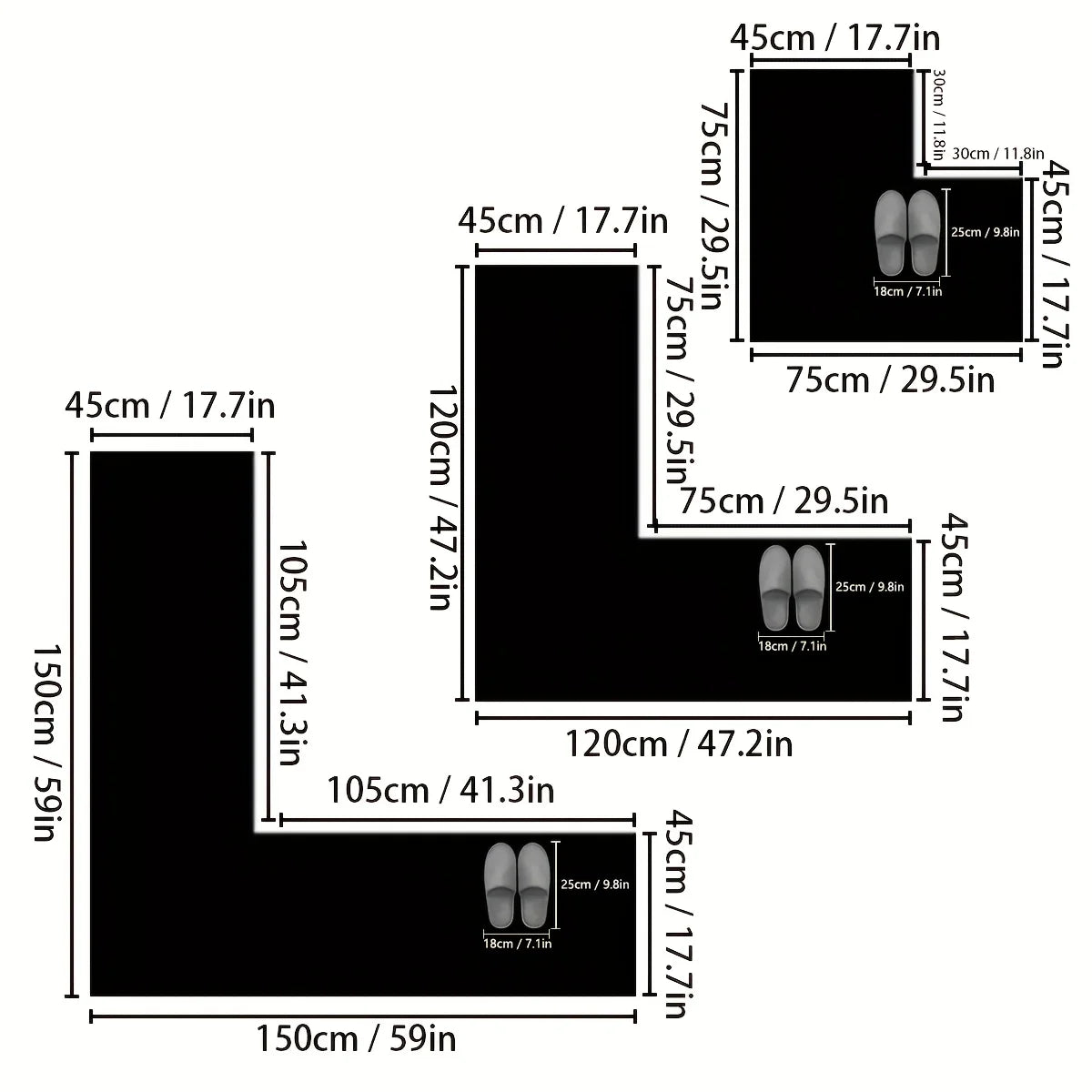 Tapis de sol antidérapant en forme de L tailles 