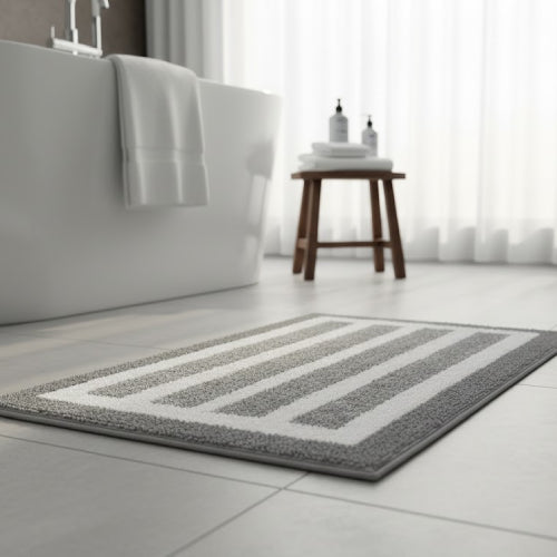 Tapis de sol antidérapant salle de bain gris blanc
