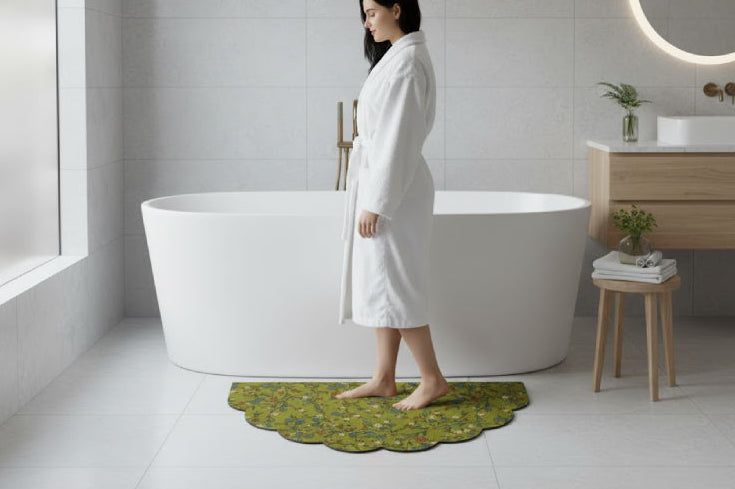 Tapis de sol de salle de bain semi-circulaire à motif floral fille 