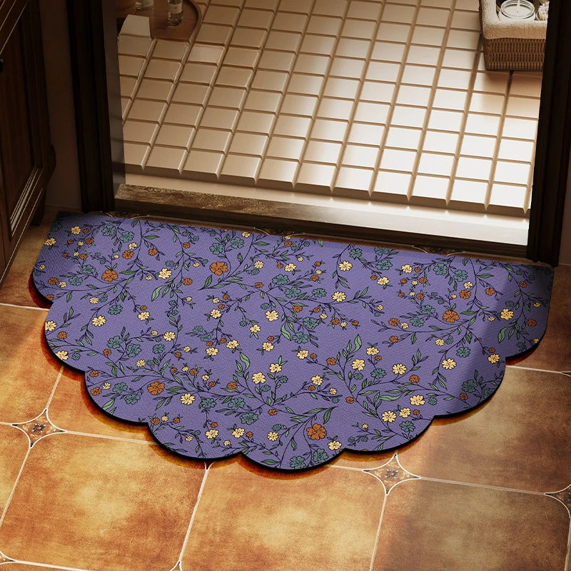 Tapis de sol de salle de bain semi-circulaire à motif floral violet 