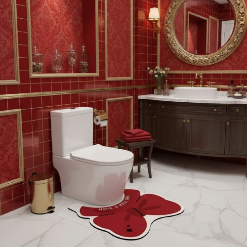 Tapis de sol de toilette avec nœud rouge blanc 