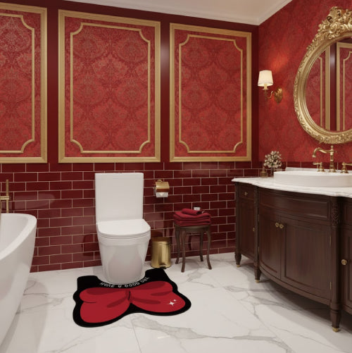 Tapis de sol de toilette avec nœud rouge noir 