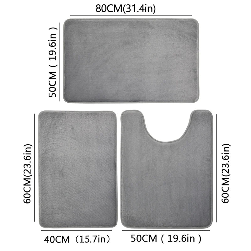 Tapis de sol pour salle de bain trois pièces gris clair 