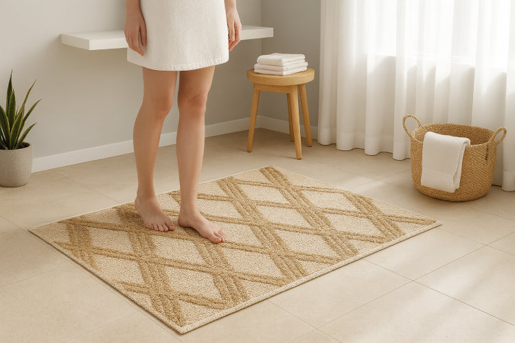 Tapis jonc de mer salle de bain sol kaki