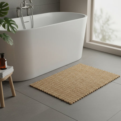Tapis jute salle de bain baignoire 