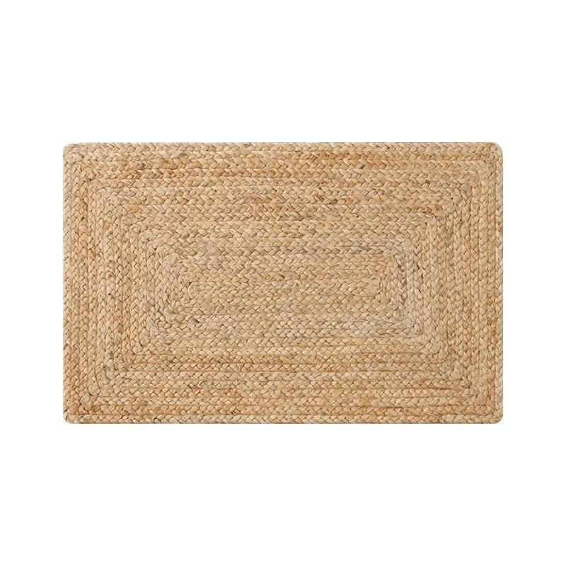 Tapis jute salle de bain fond blanc naturel