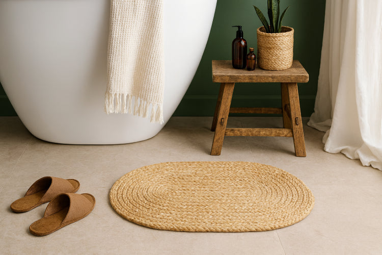 Tapis jute salle de bain ovale 