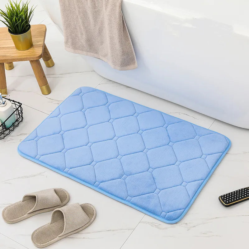 Tapis mousse salle de bain bleu