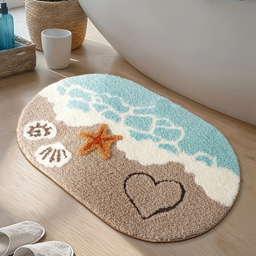 Tapis pour salle de bain bord de mer beige 