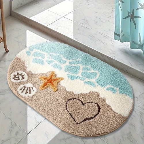 Tapis pour salle de bain bord de mer bleu 