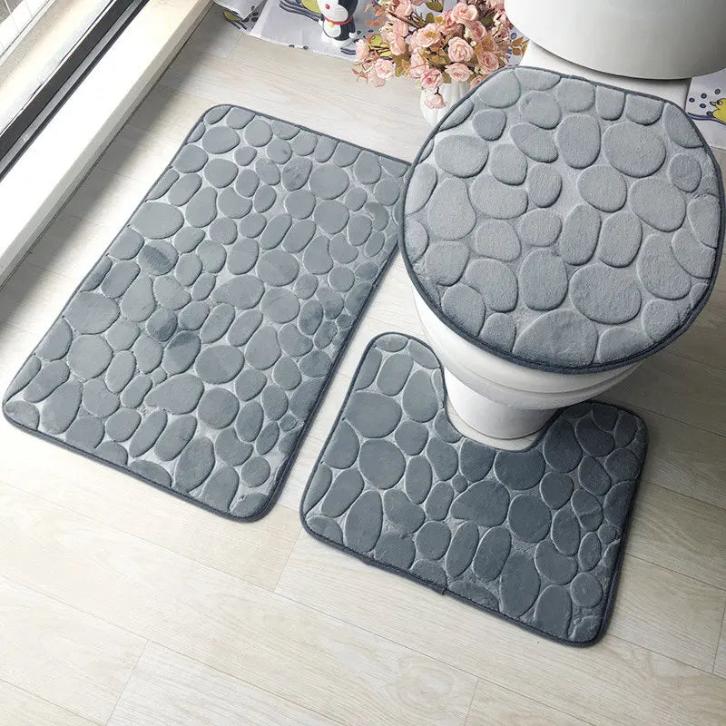 Tapis pour salle de bain et siège de toilette Housse Tapis de sol 3 pièces/ensemble gris