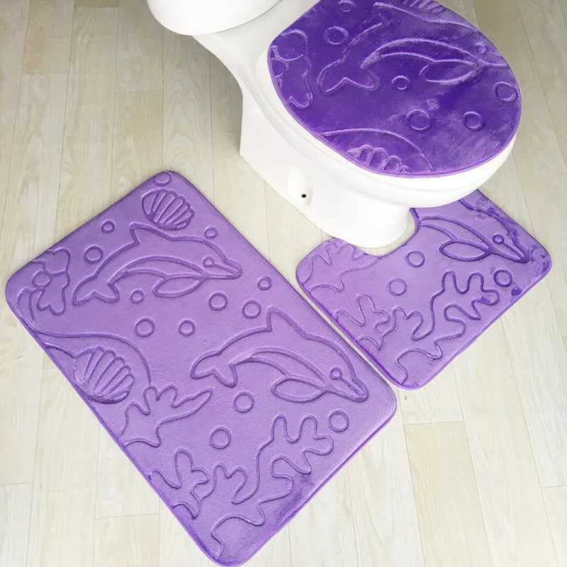 Tapis pour salle de bain et siège de toilette Housse Tapis de sol 3 pièces/ensemble violet