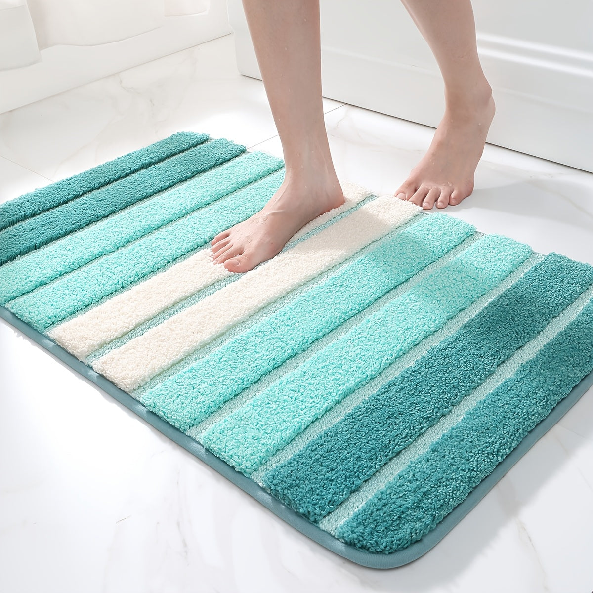 Tapis pour salle de bain extra doux  vert blanc 