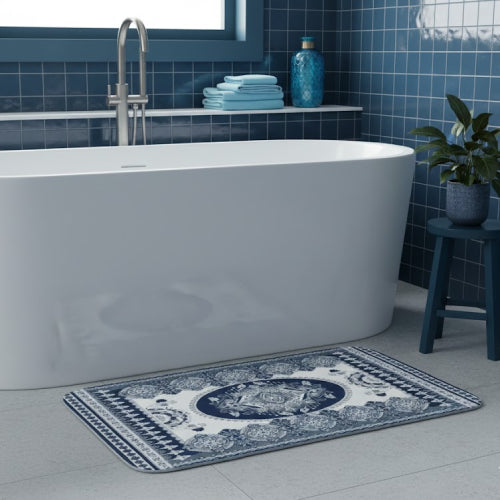 Tapis salle de bain Maroc sol bleu 