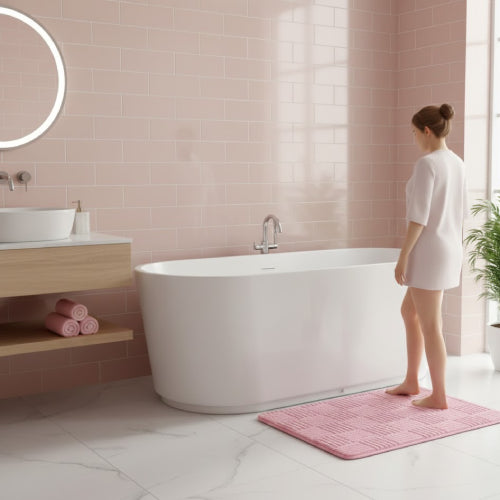 Tapis salle de bain Rose baignoire 