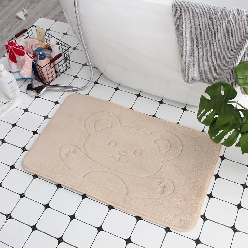 Tapis salle de bain antidérapant ours beige