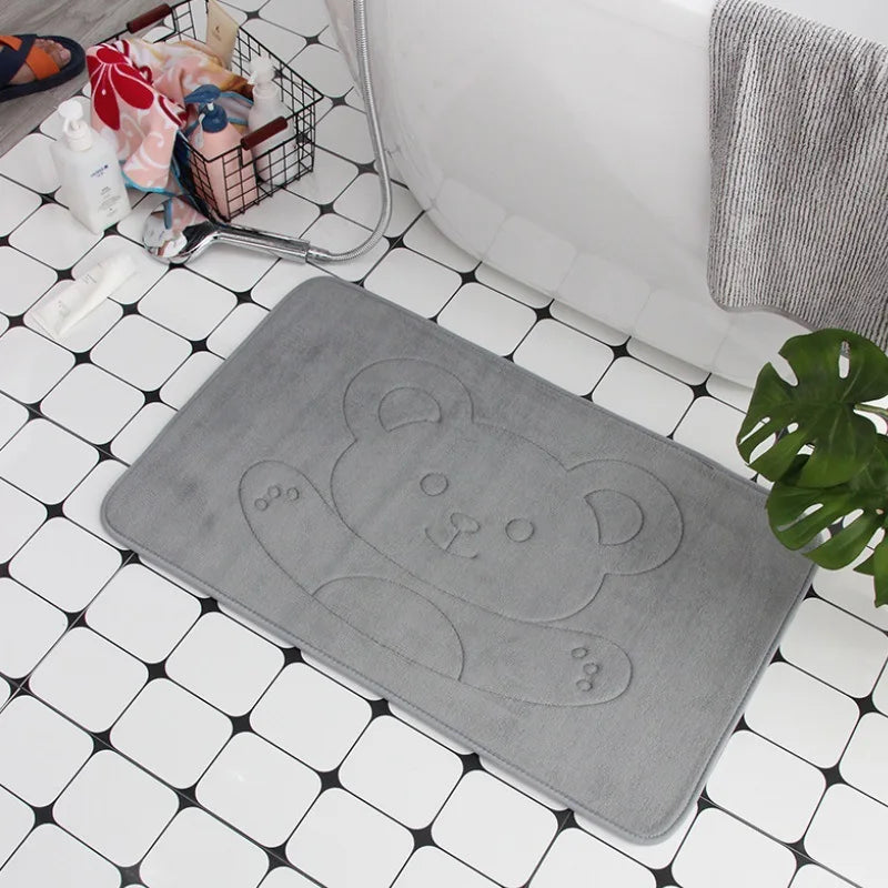Tapis salle de bain antidérapant ours gris
