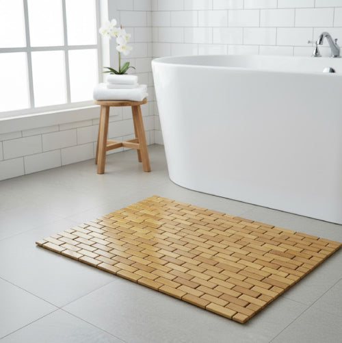 Tapis salle de bain bambou baignoire 