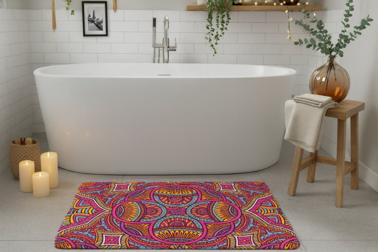 Tapis salle de bain bohème baignoire 
