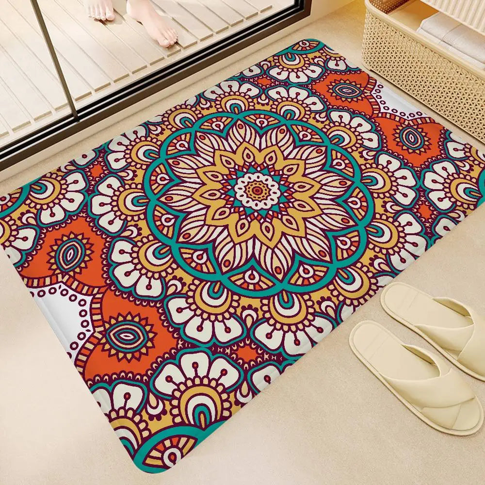 Tapis salle de bain bohème imprimé motif floral classique