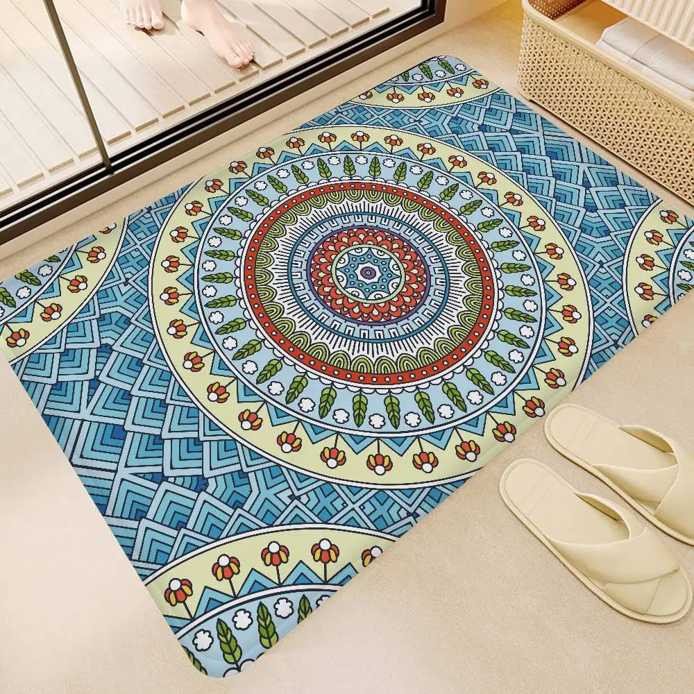 Tapis salle de bain bohème imprimé motif rond