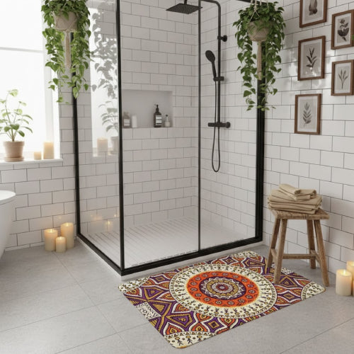Tapis salle de bain bohème vitre 