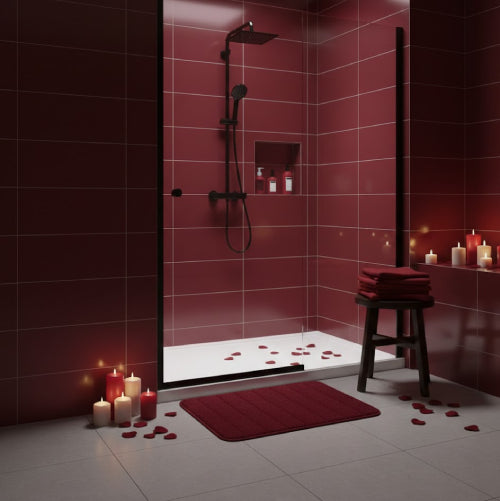 Tapis salle de bain bordeaux vitre 