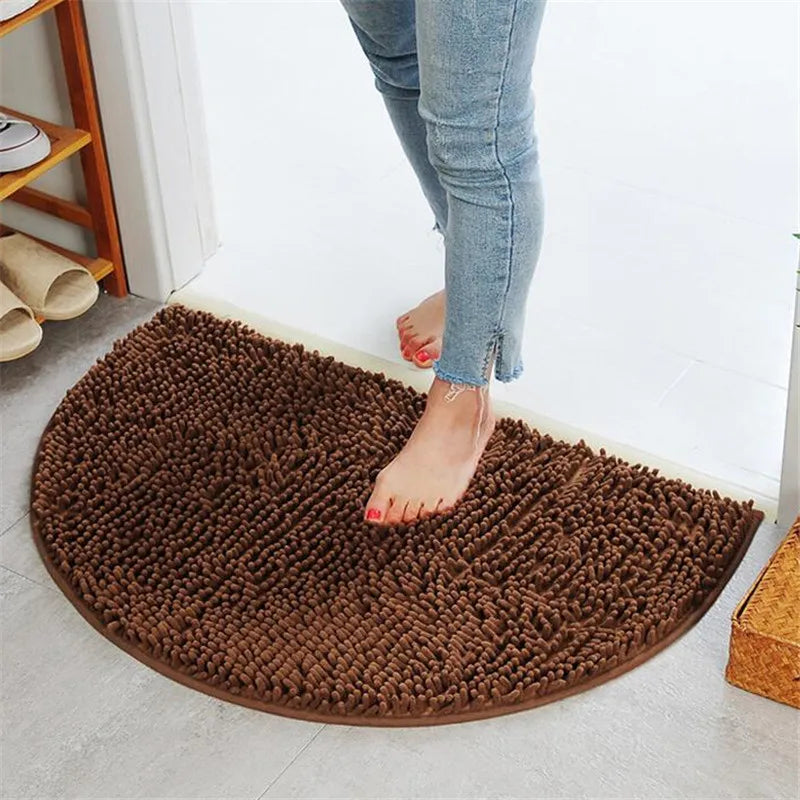 Tapis salle de bain demi cercle marron 