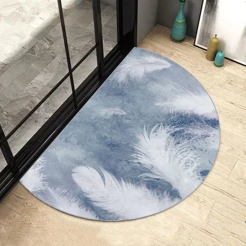 Tapis salle de bain demi lune design motif plume