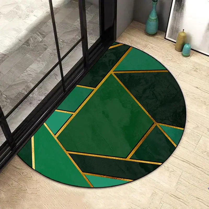 Tapis salle de bain demi lune design motif tri doré