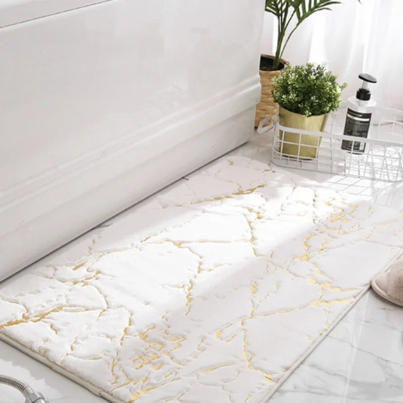 Tapis salle de bain design marbre blanc
