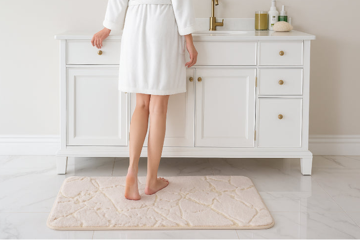 Tapis salle de bain design pieds sol