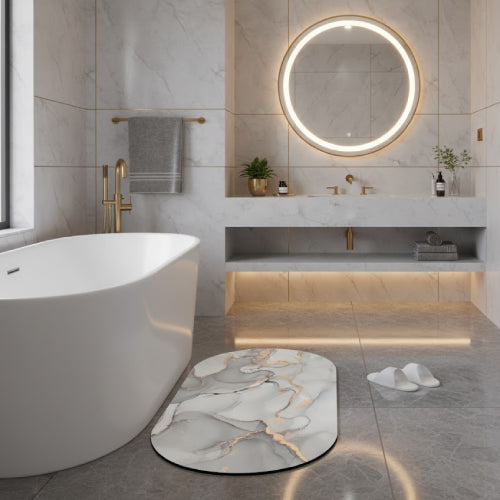 Tapis salle de bain effet marbre baignoire 