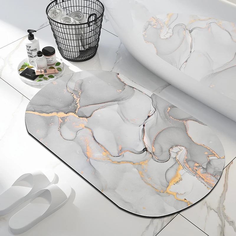 Tapis salle de bain effet marbre gris