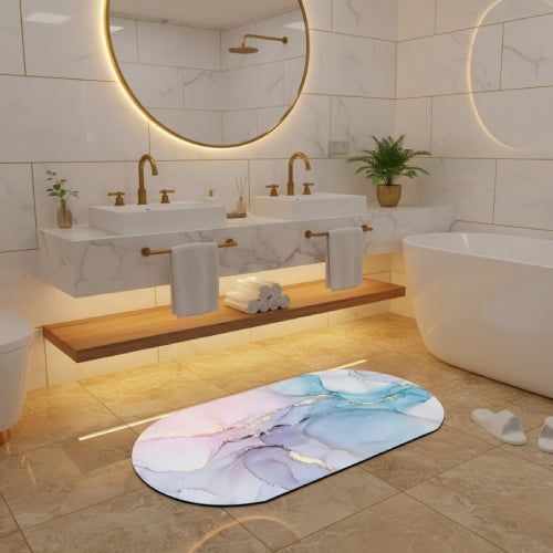 Tapis salle de bain effet marbre multicolore 